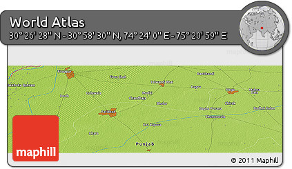 Physical Panoramic Map of the Area around 30° 42' 29" N, 74° 52' 30" E