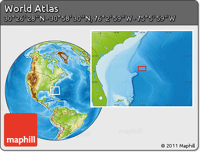 Physical Location Map of the Area around 30° 42' 29" N, 75° 34' 29" W