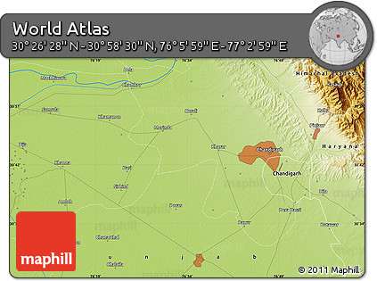 Physical Map of the Area around 30° 42' 29" N, 76° 34' 29" E