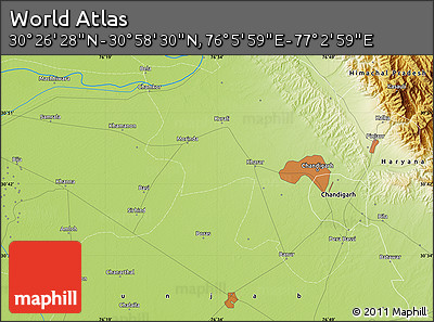 Physical Map of the Area around 30° 42' 29" N, 76° 34' 29" E