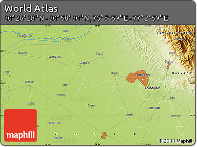 Physical Map of the Area around 30° 42' 29" N, 76° 34' 29" E