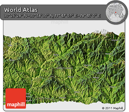 Satellite 3D Map of the Area around 30° 42' 29" N, 78° 16' 30" E