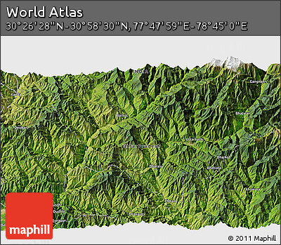 Satellite 3D Map of the Area around 30° 42' 29" N, 78° 16' 30" E
