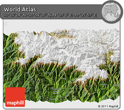 Satellite 3D Map of the Area around 30° 42' 29" N, 79° 7' 30" E