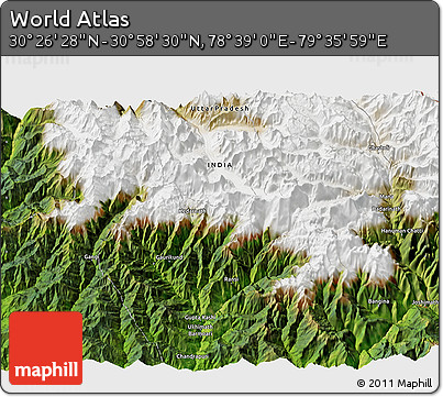 Satellite 3D Map of the Area around 30° 42' 29" N, 79° 7' 30" E