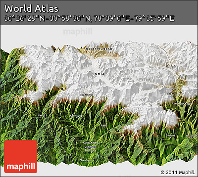 Satellite 3D Map of the Area around 30° 42' 29" N, 79° 7' 30" E