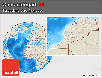 Shaded Relief Location Map of Ouaouzougart