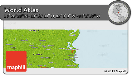 Physical Panoramic Map of the Area around 30° 42' 29" N, 81° 31' 30" W