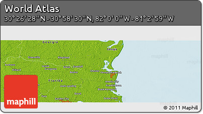 Physical Panoramic Map of the Area around 30° 42' 29" N, 81° 31' 30" W