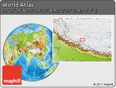 Physical Location Map of the Area around 30° 42' 29" N, 82° 31' 30" E