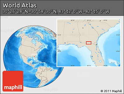 Shaded Relief Location Map of the Area around 30° 42' 29" N, 83° 13' 29" W
