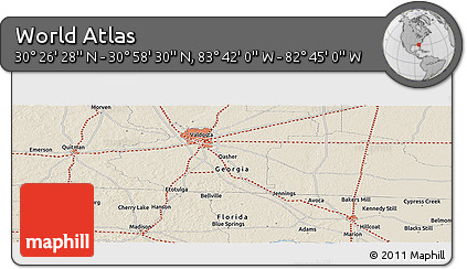 Shaded Relief Panoramic Map of the Area around 30° 42' 29" N, 83° 13' 29" W