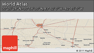 Shaded Relief Panoramic Map of the Area around 30° 42' 29" N, 83° 13' 29" W