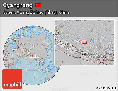 Gray Location Map of Gyangrang, hill shading
