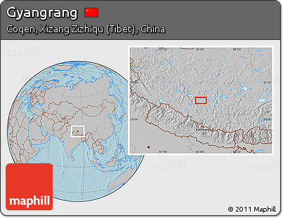 Gray Location Map of Gyangrang, hill shading