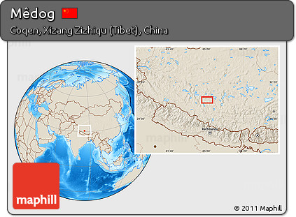 Shaded Relief Location Map of Mêdog