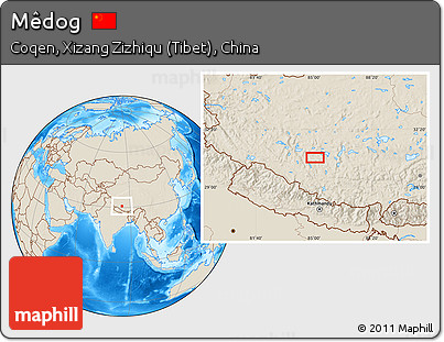 Shaded Relief Location Map of Mêdog