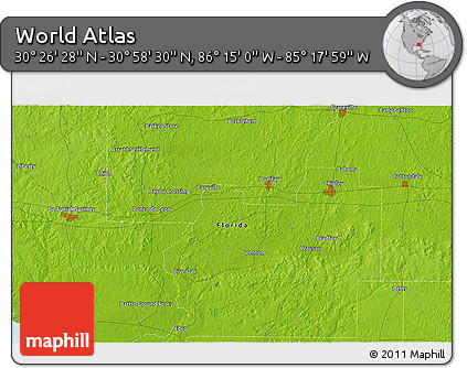 Physical 3D Map of the Area around 30° 42' 29" N, 85° 46' 30" W