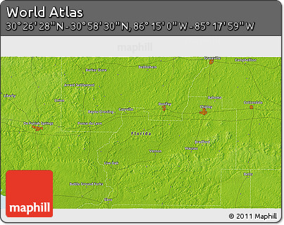 Physical 3D Map of the Area around 30° 42' 29" N, 85° 46' 30" W