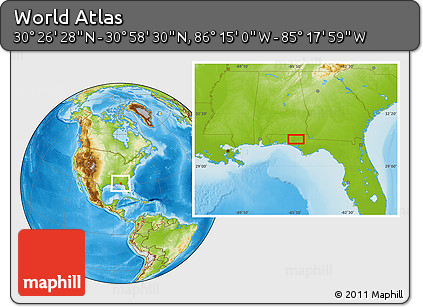Physical Location Map of the Area around 30° 42' 29" N, 85° 46' 30" W