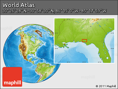 Physical Location Map of the Area around 30° 42' 29" N, 85° 46' 30" W