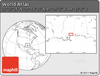 Blank Location Map of the Area around 30° 42' 29" N, 89° 10' 30" W