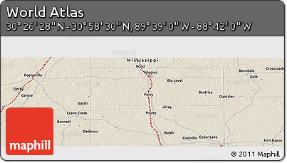 Shaded Relief Panoramic Map of the Area around 30° 42' 29" N, 89° 10' 30" W