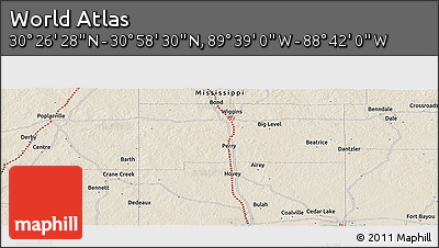 Shaded Relief Panoramic Map of the Area around 30° 42' 29" N, 89° 10' 30" W