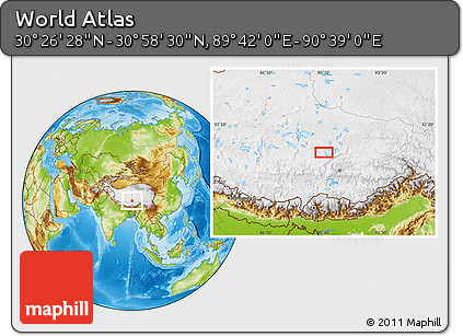 Physical Location Map of the Area around 30° 42' 29" N, 90° 10' 30" E