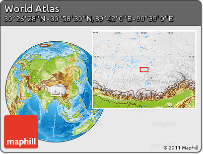 Physical Location Map of the Area around 30° 42' 29" N, 90° 10' 30" E