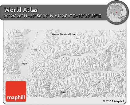 Physical 3D Map of the Area around 30° 42' 29" N, 91° 52' 30" E