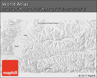 Physical 3D Map of the Area around 30° 42' 29" N, 91° 52' 30" E