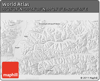 Physical 3D Map of the Area around 30° 42' 29" N, 91° 52' 30" E