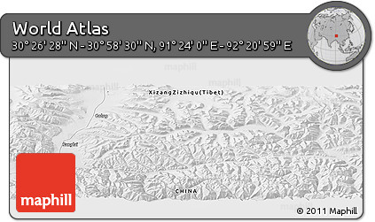 Physical Panoramic Map of the Area around 30° 42' 29" N, 91° 52' 30" E