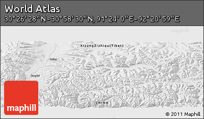 Physical Panoramic Map of the Area around 30° 42' 29" N, 91° 52' 30" E