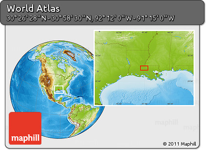 Physical Location Map of the Area around 30° 42' 29" N, 91° 43' 29" W