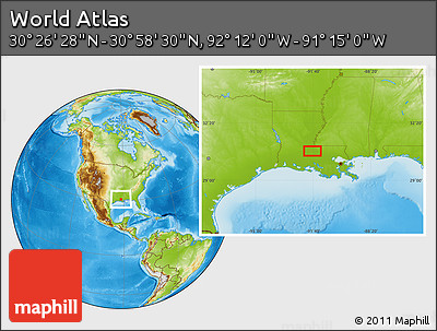 Physical Location Map of the Area around 30° 42' 29" N, 91° 43' 29" W