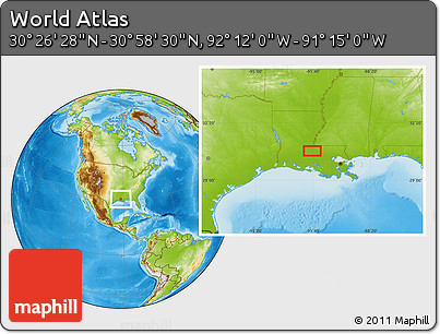 Physical Location Map of the Area around 30° 42' 29" N, 91° 43' 29" W