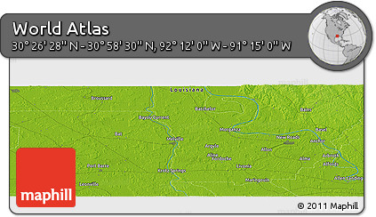 Physical Panoramic Map of the Area around 30° 42' 29" N, 91° 43' 29" W