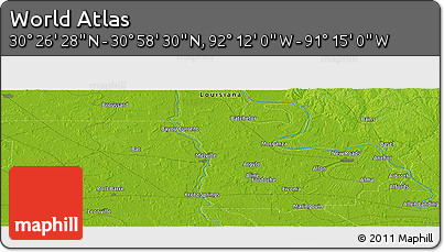 Physical Panoramic Map of the Area around 30° 42' 29" N, 91° 43' 29" W