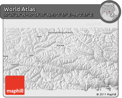 Physical 3D Map of the Area around 30° 42' 29" N, 93° 34' 29" E