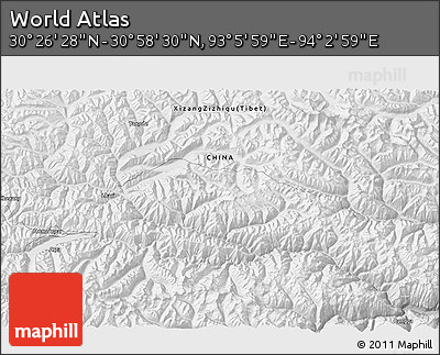 Physical 3D Map of the Area around 30° 42' 29" N, 93° 34' 29" E
