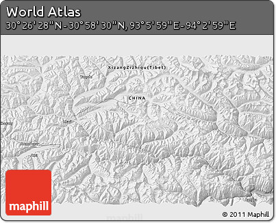 Physical 3D Map of the Area around 30° 42' 29" N, 93° 34' 29" E