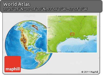 Physical Location Map of the Area around 30° 42' 29" N, 93° 25' 30" W