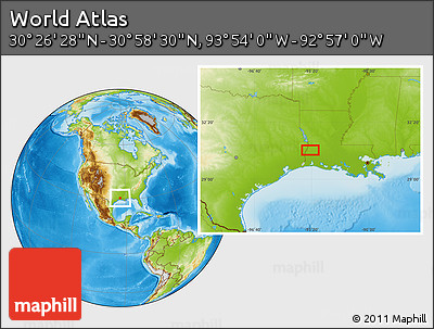 Physical Location Map of the Area around 30° 42' 29" N, 93° 25' 30" W
