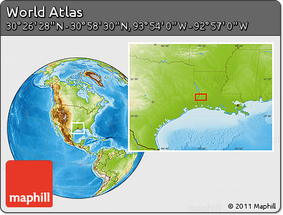 Physical Location Map of the Area around 30° 42' 29" N, 93° 25' 30" W