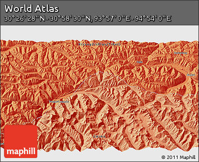 Political 3D Map of the Area around 30° 42' 29" N, 94° 25' 30" E