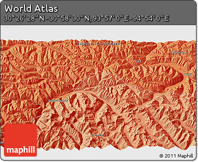 Political 3D Map of the Area around 30° 42' 29" N, 94° 25' 30" E