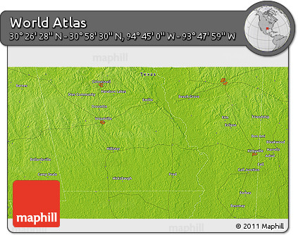 Physical 3D Map of the Area around 30° 42' 29" N, 94° 16' 30" W