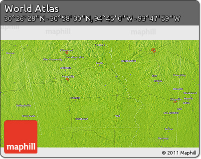 Physical 3D Map of the Area around 30° 42' 29" N, 94° 16' 30" W